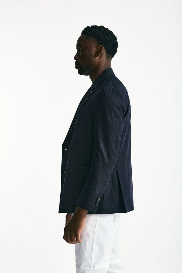 Giacca doppiopetto in cotone e lino Blu denim uomo Lardini