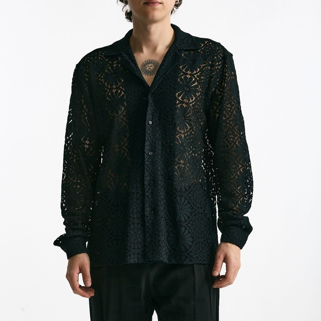 Camicia traforata in viscosa nero uomo Marsēm - 6