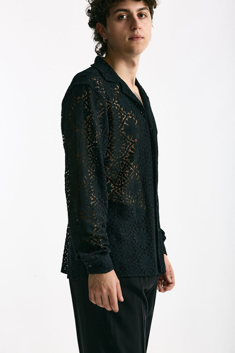 Camicia traforata in viscosa nero uomo Marsēm - 2