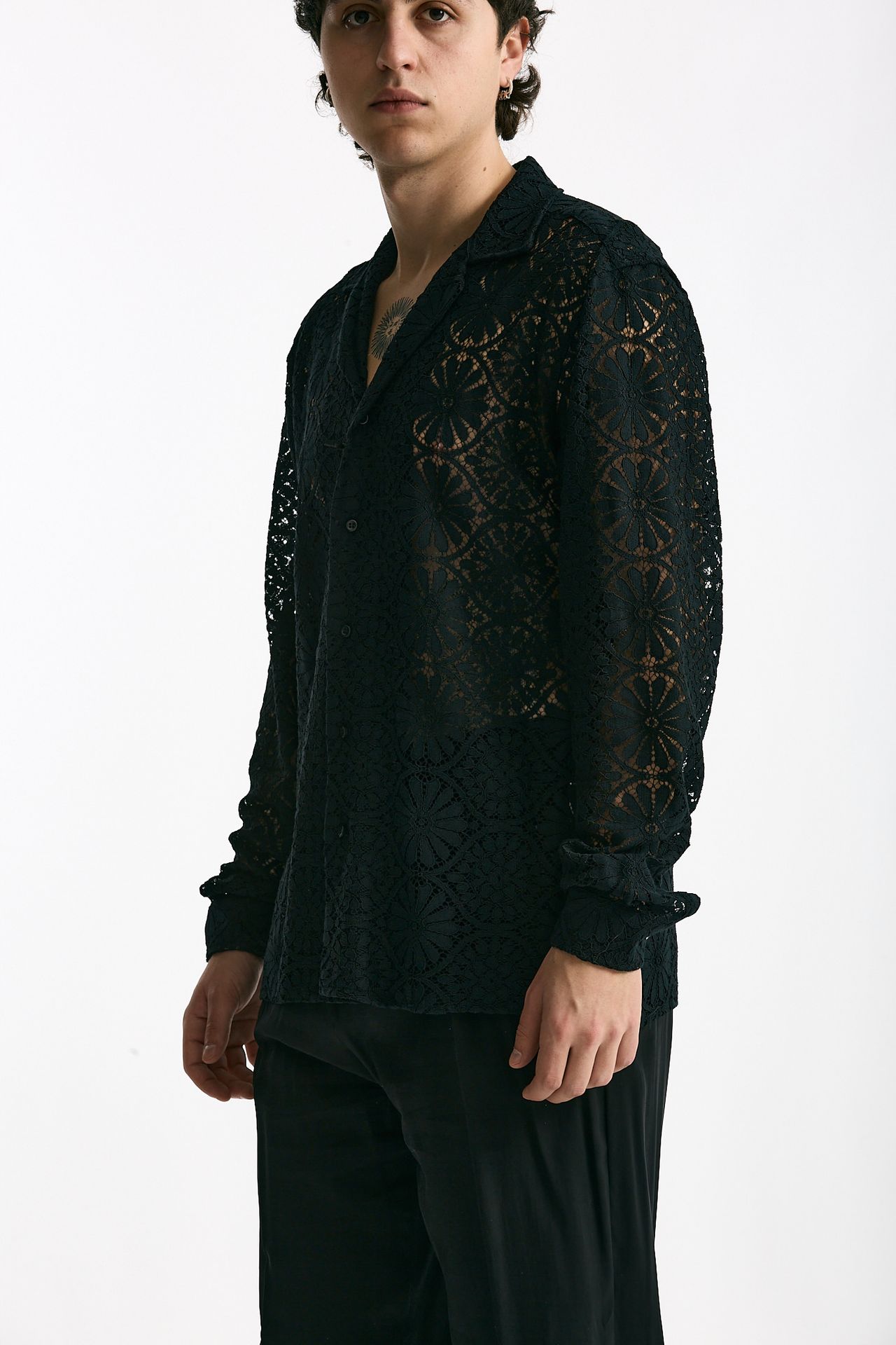 Camicia traforata in viscosa nero uomo Marsēm - 4