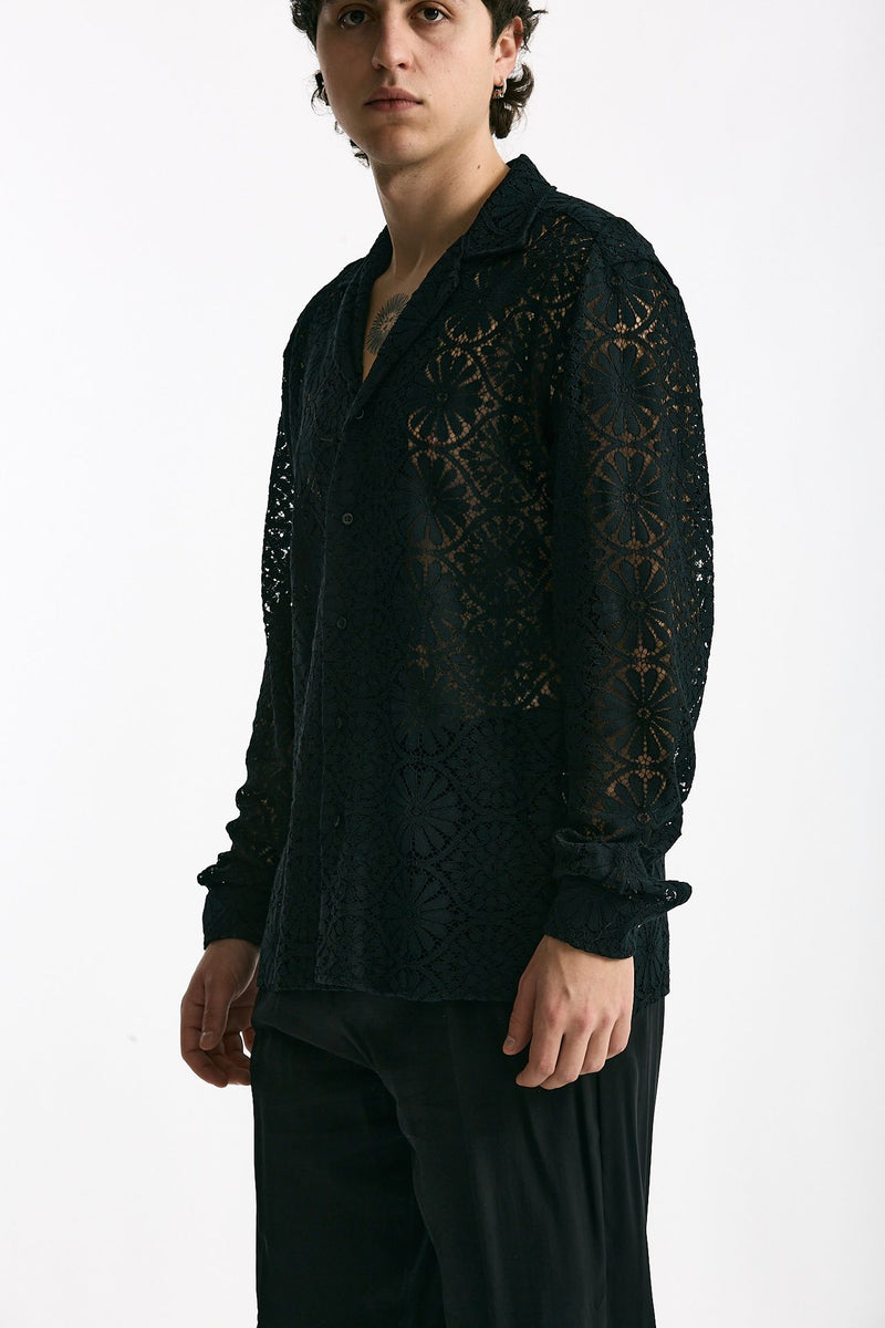 Camicia traforata in viscosa nero uomo Marsēm - 4