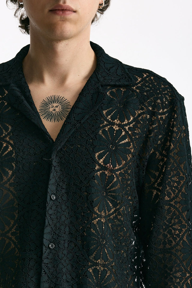 Camicia traforata in viscosa nero uomo Marsēm - 5