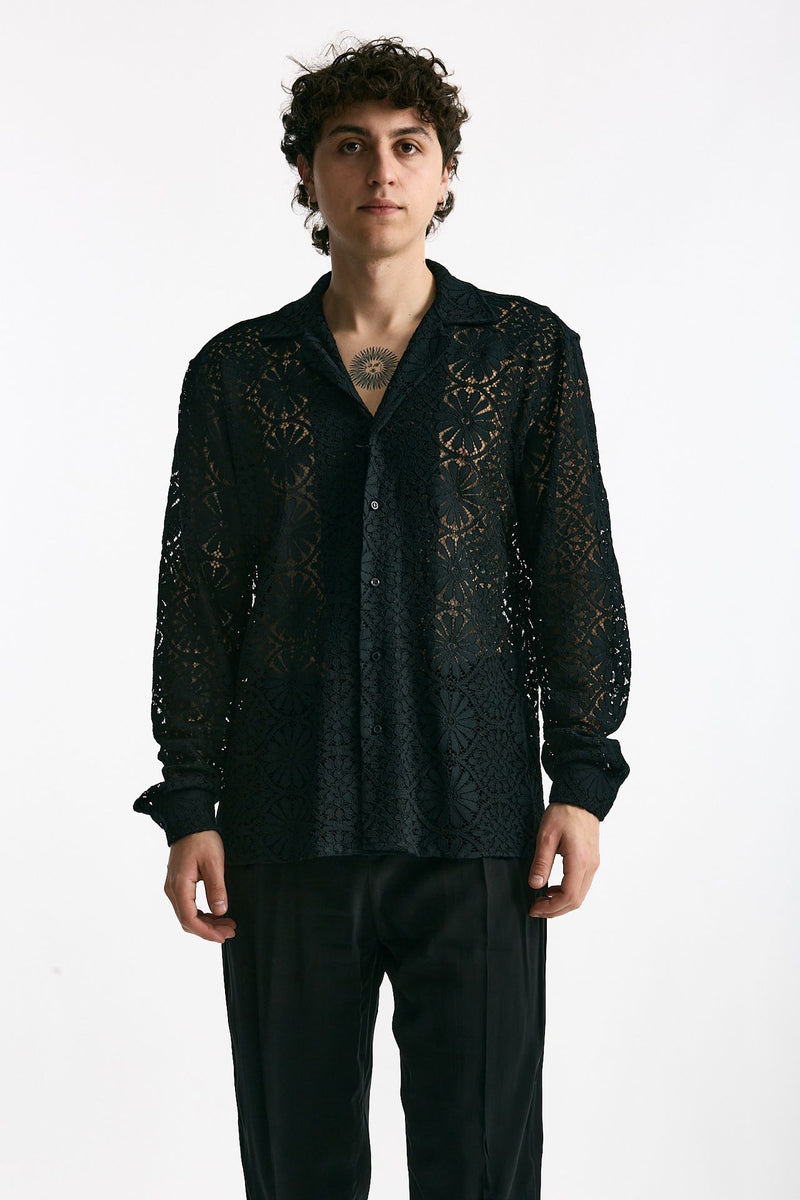 Camicia traforata in viscosa nero uomo Marsēm - 1
