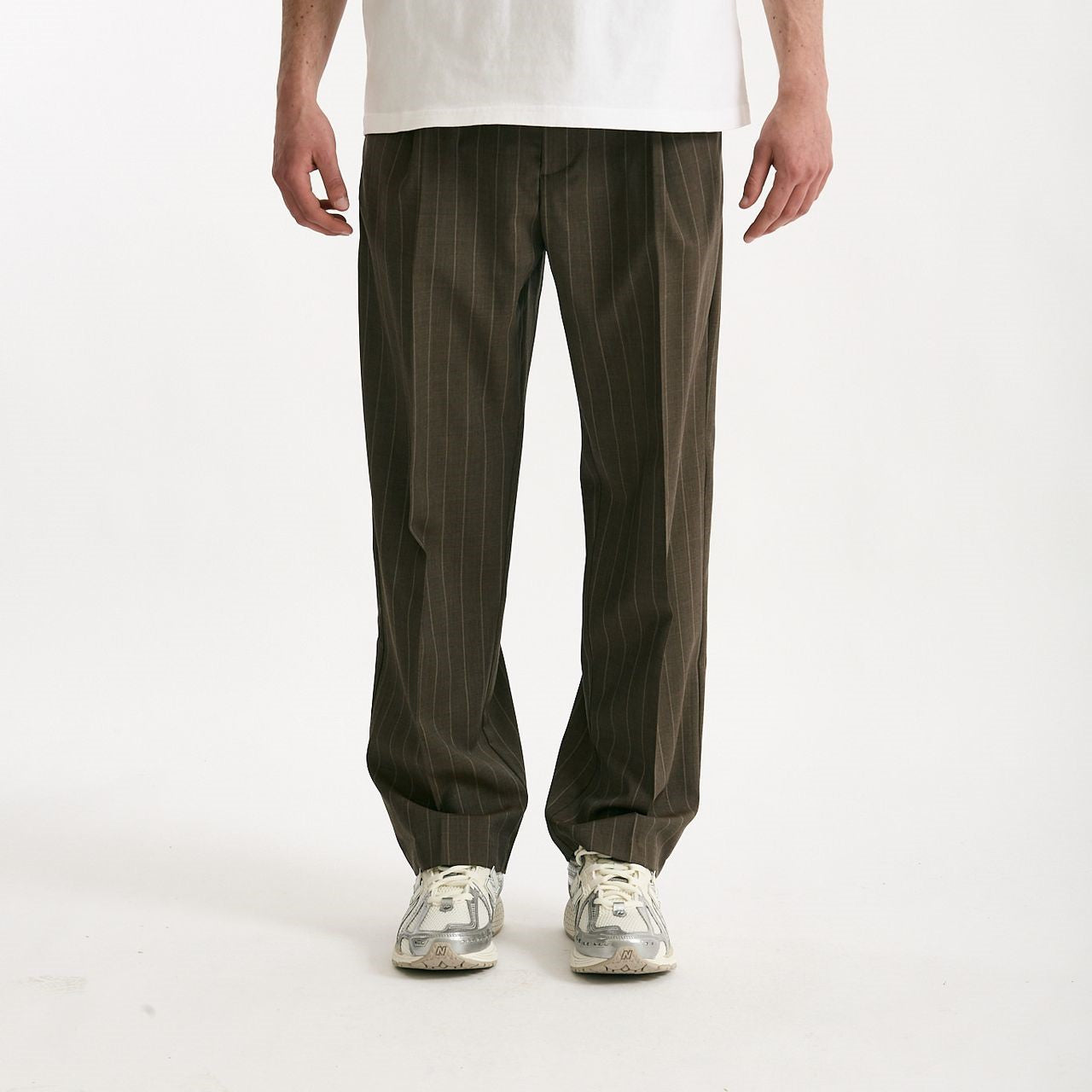 Pantalone lana ferma marrone gessato uomo Marsēm - 8