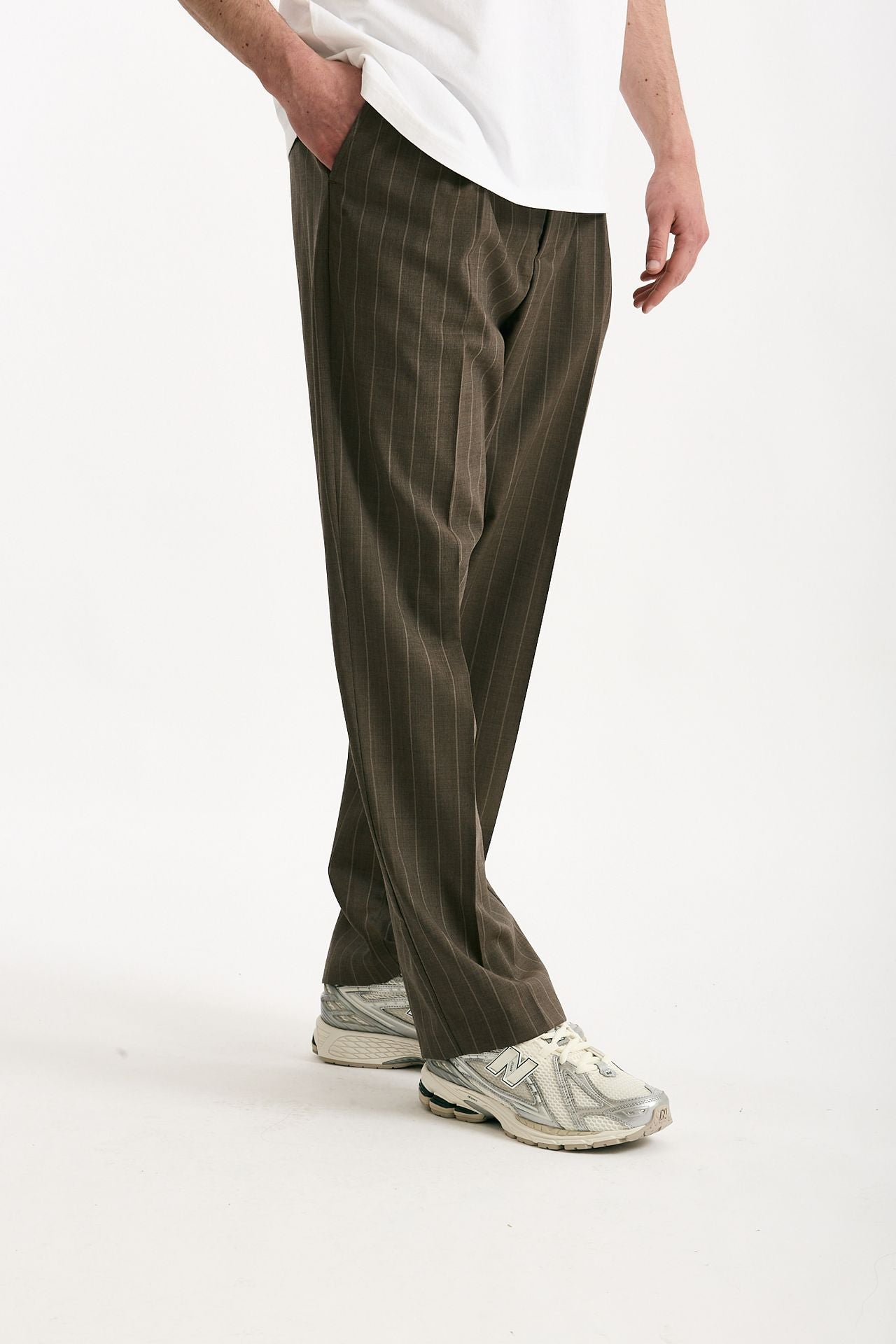 Pantalone lana ferma marrone gessato uomo Marsēm - 3