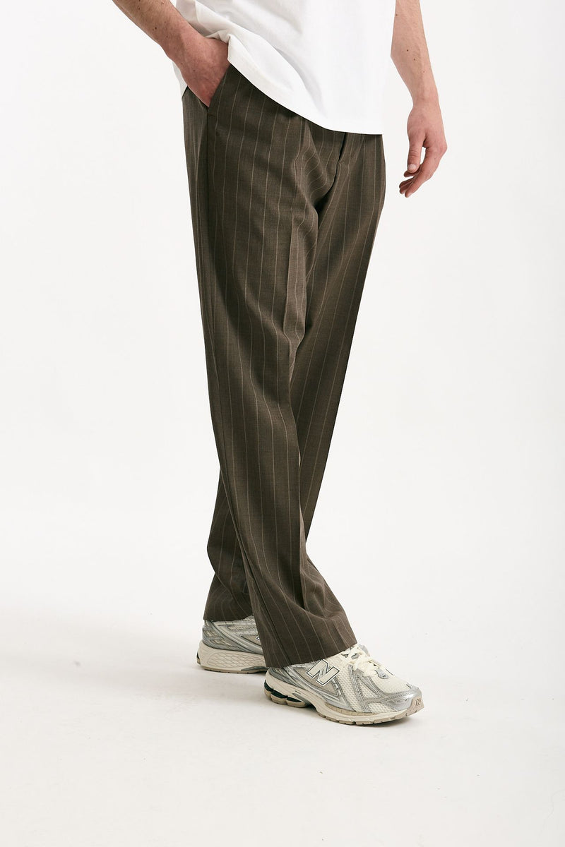 Pantalone lana ferma marrone gessato uomo Marsēm - 3