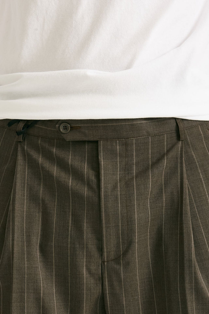 Pantalone lana ferma marrone gessato uomo Marsēm - 5