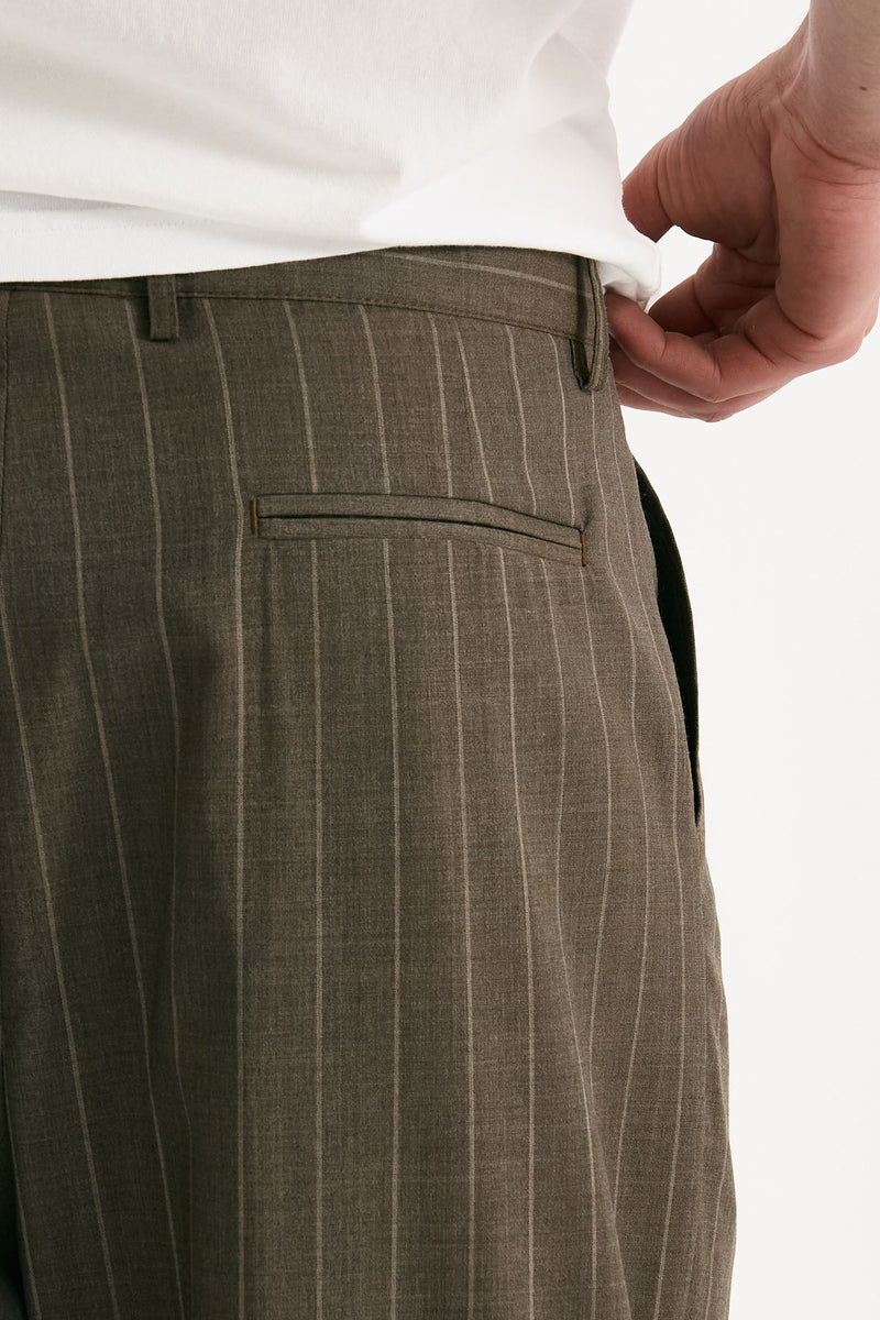 Pantalone lana ferma marrone gessato uomo Marsēm - 7