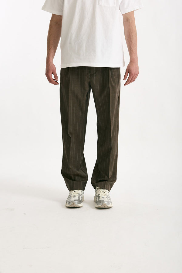 Pantalone lana ferma marrone gessato uomo Marsēm