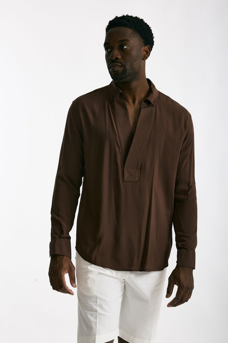 Camicia in viscosa marrone uomo Marsēm - 1