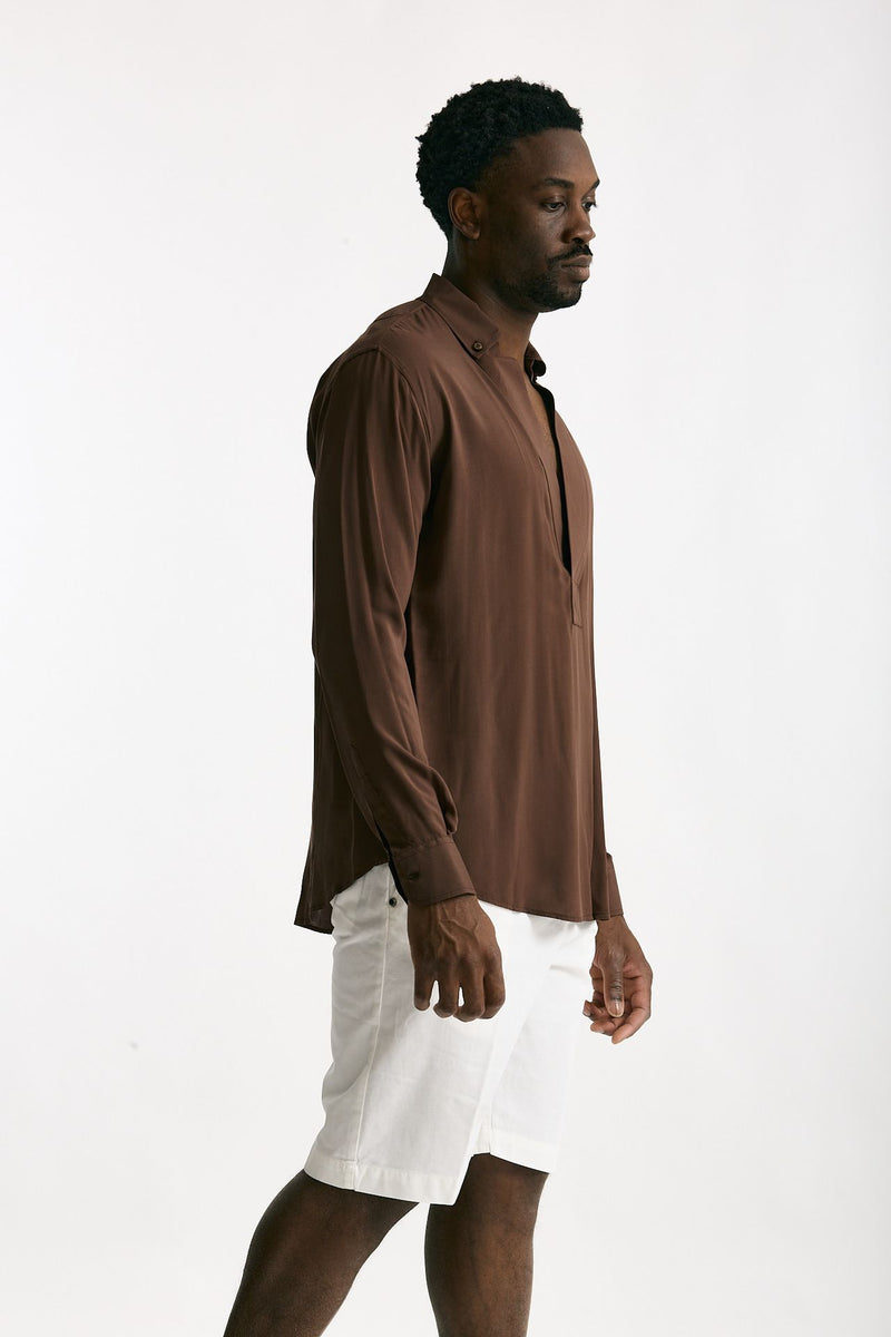 Camicia in viscosa marrone uomo Marsēm - 4