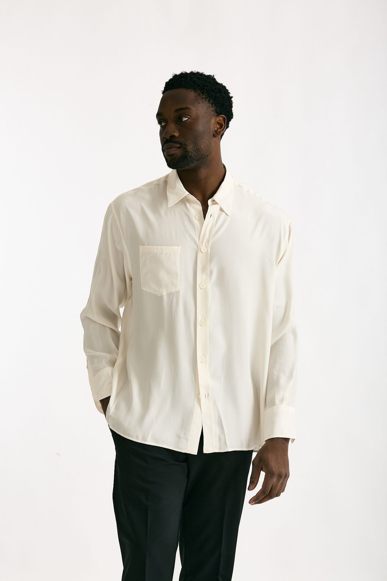 Camicia in seta panna uomo On me the shirt - 1