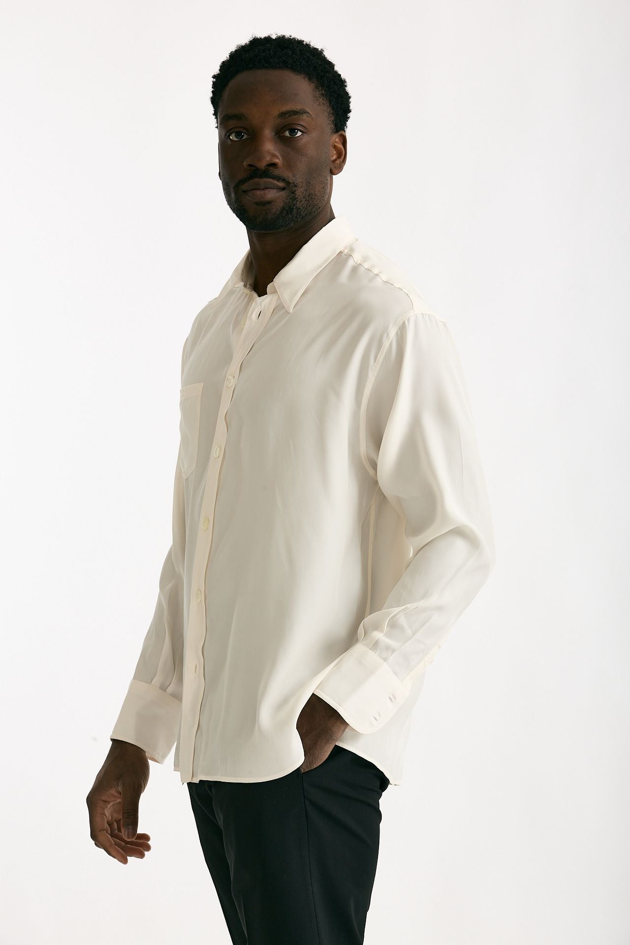 Camicia in seta panna uomo On me the shirt - 2