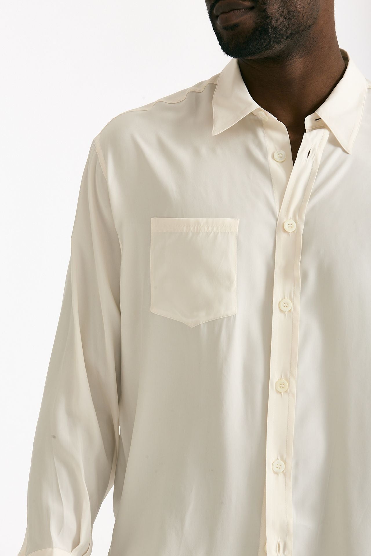 Camicia in seta panna uomo On me the shirt - 5