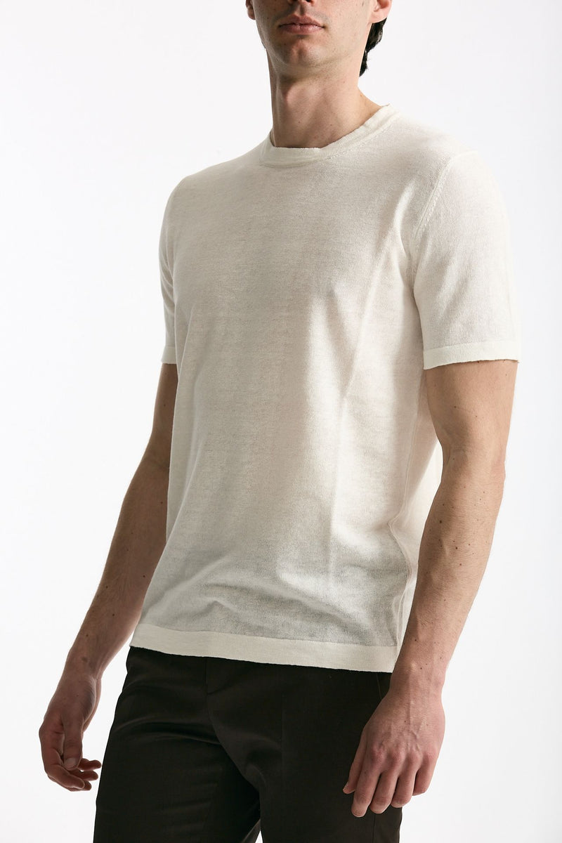 T-shirt in lino e cotone bianco uomo Mauro ottaviani - 4