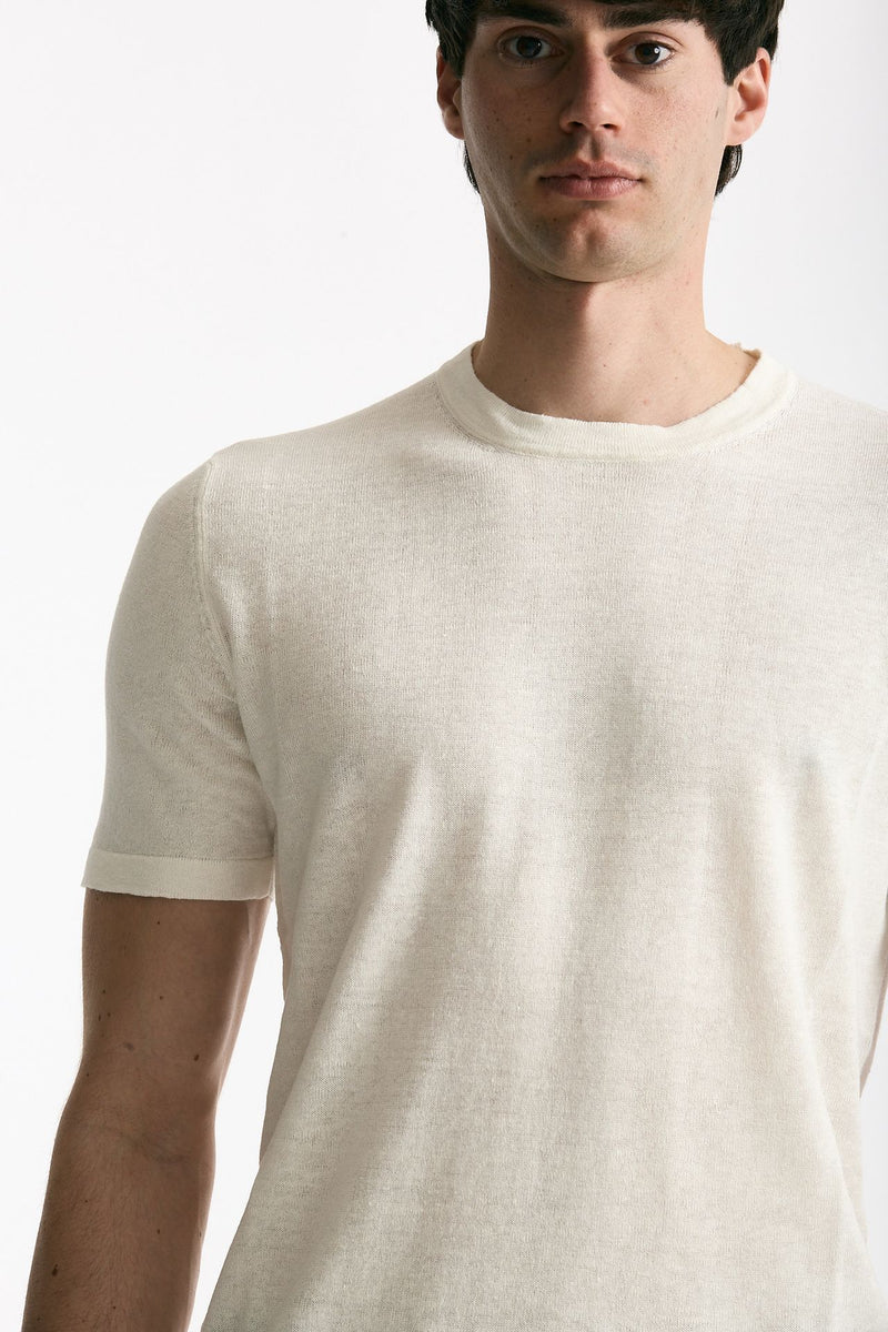 T-shirt in lino e cotone bianco uomo Mauro ottaviani - 5