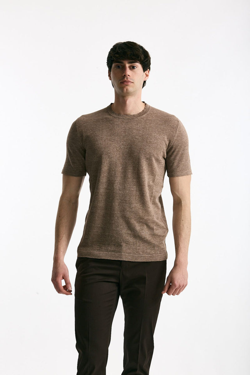 T-shirt in lino e cotone marrone chiaro uomo Mauro ottaviani - 1