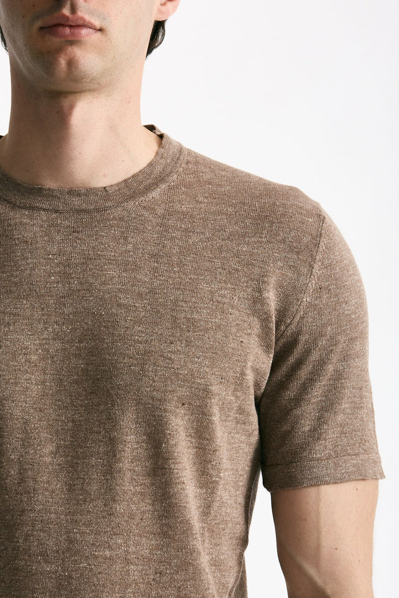 T-shirt in lino e cotone marrone chiaro uomo Mauro ottaviani - 5