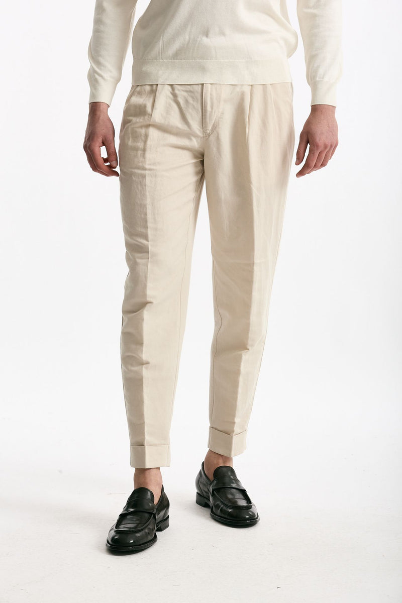 Pantalone REWORKED- CARROT in lino e cotone panna uomo Pt torino - 1