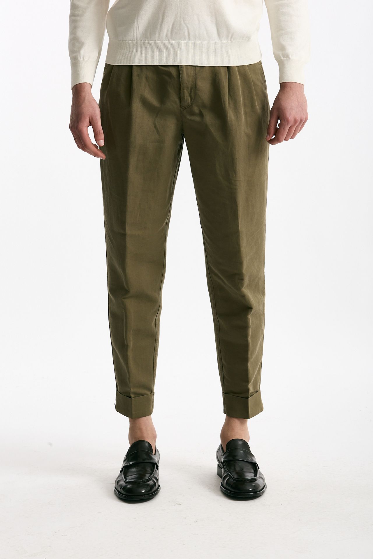 Pantalone REWORKED- CARROT in lino e cotone verde uomo Pt torino - 1
