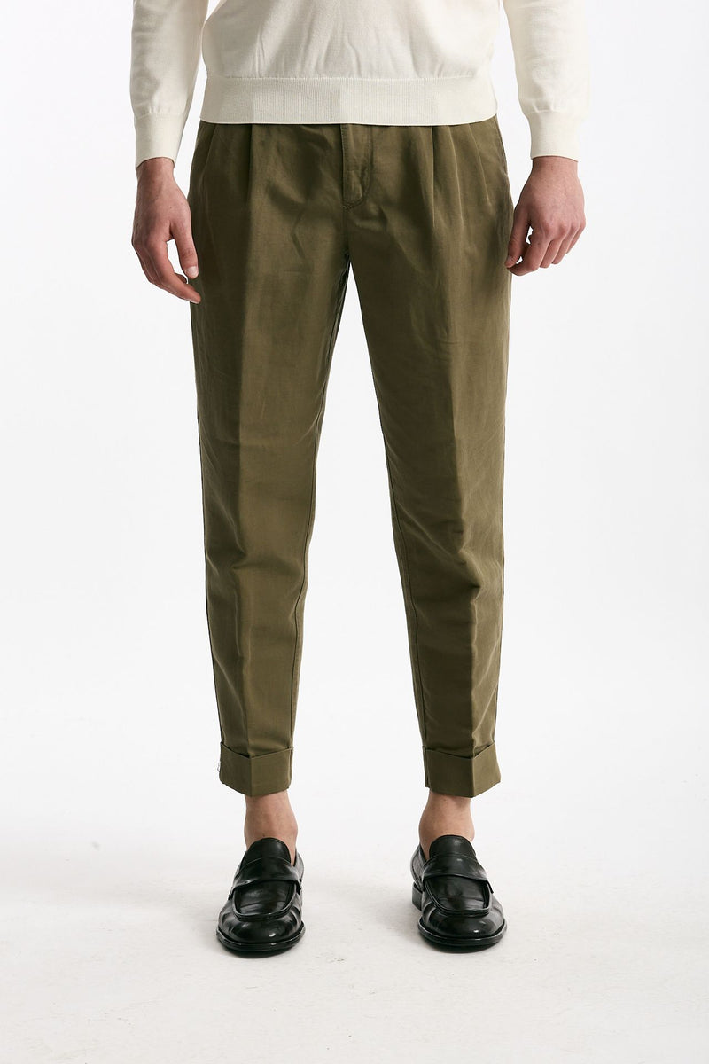 Pantalone REWORKED- CARROT in lino e cotone verde uomo Pt torino - 1