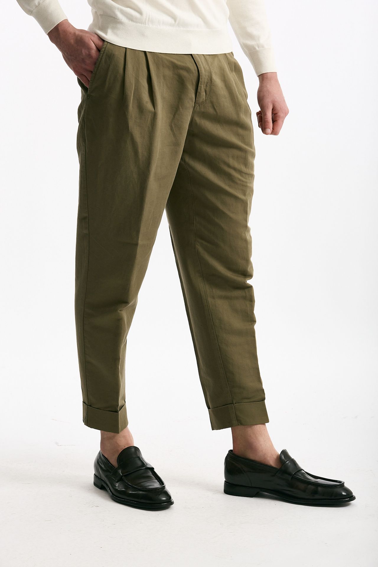 Pantalone REWORKED- CARROT in lino e cotone verde uomo Pt torino - 2