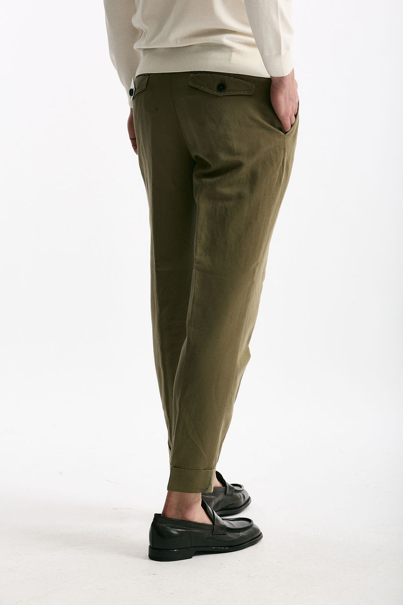 Pantalone REWORKED- CARROT in lino e cotone verde uomo Pt torino - 3