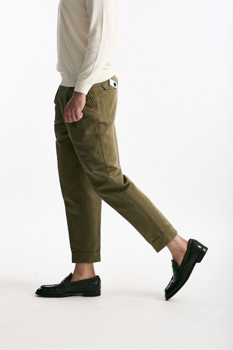 Pantalone REWORKED- CARROT in lino e cotone verde uomo Pt torino - 4