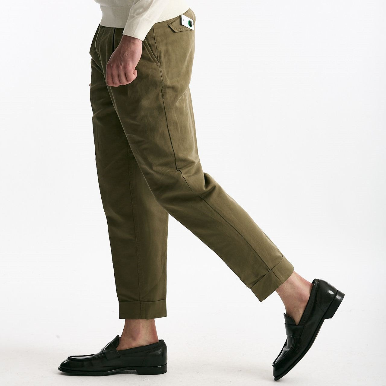 Pantalone REWORKED- CARROT in lino e cotone verde uomo Pt torino - 9