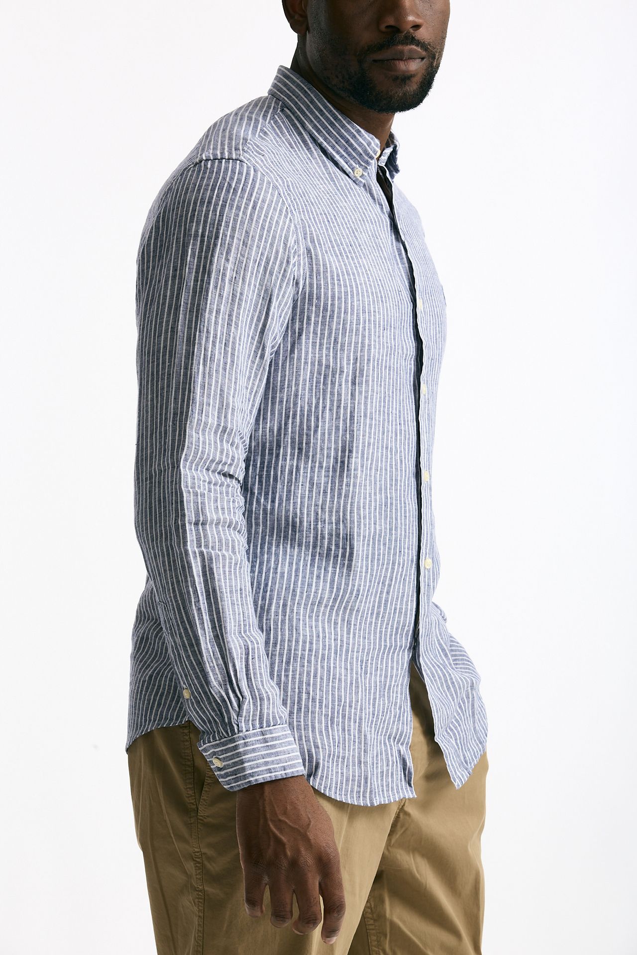 Camicia in lino rigato blu e bianco uomo Polo ralph lauren - 4