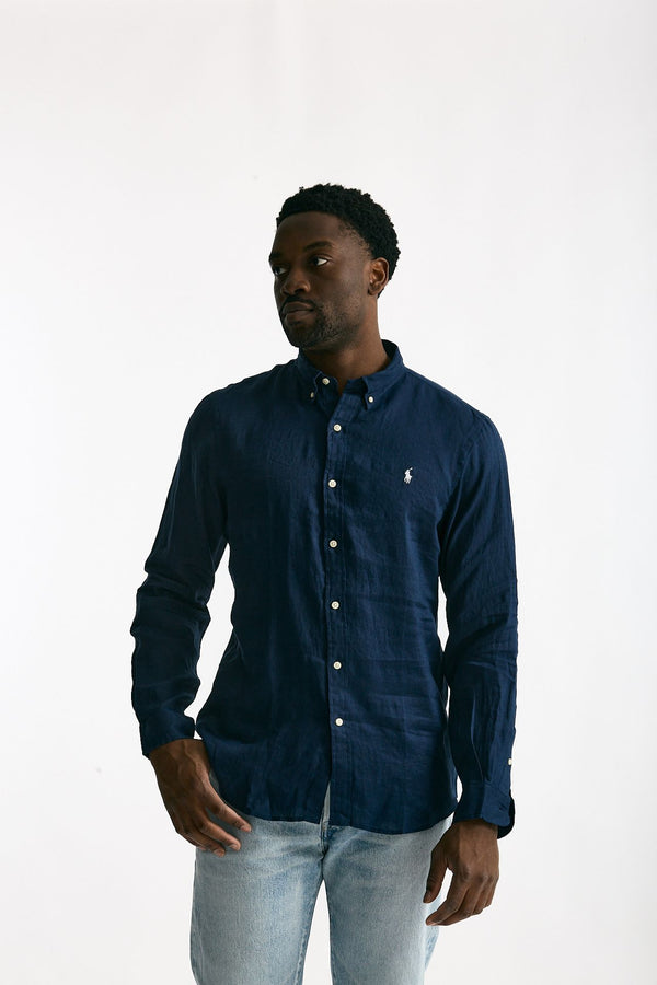 Camicia in lino blu uomo Polo ralph lauren