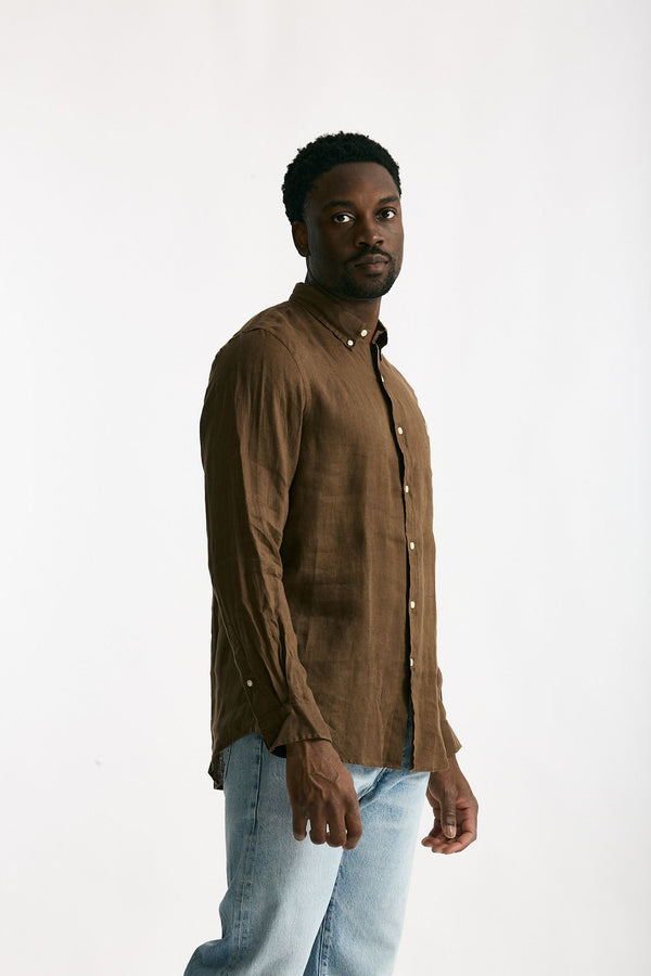 Camicia in lino marrone uomo Polo ralph lauren