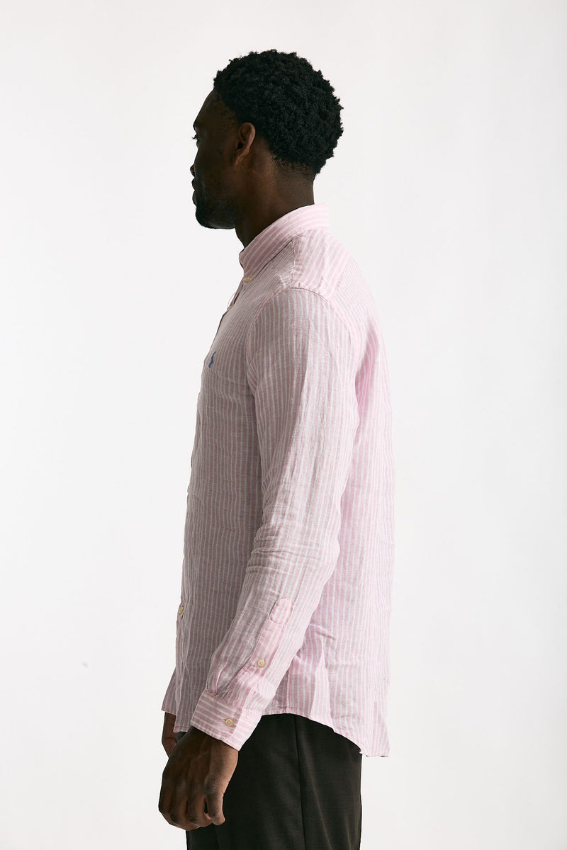 Camicia in lino bianco e rosa uomo Polo ralph lauren - 3
