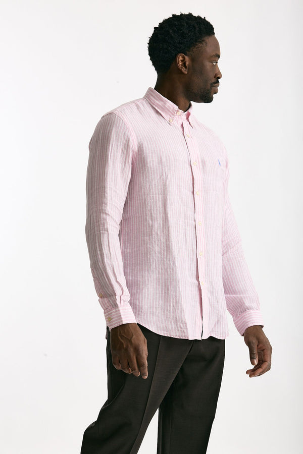 Camicia in lino bianco e rosa uomo Polo ralph lauren