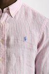 Camicia in lino bianco e rosa uomo Polo ralph lauren - 5