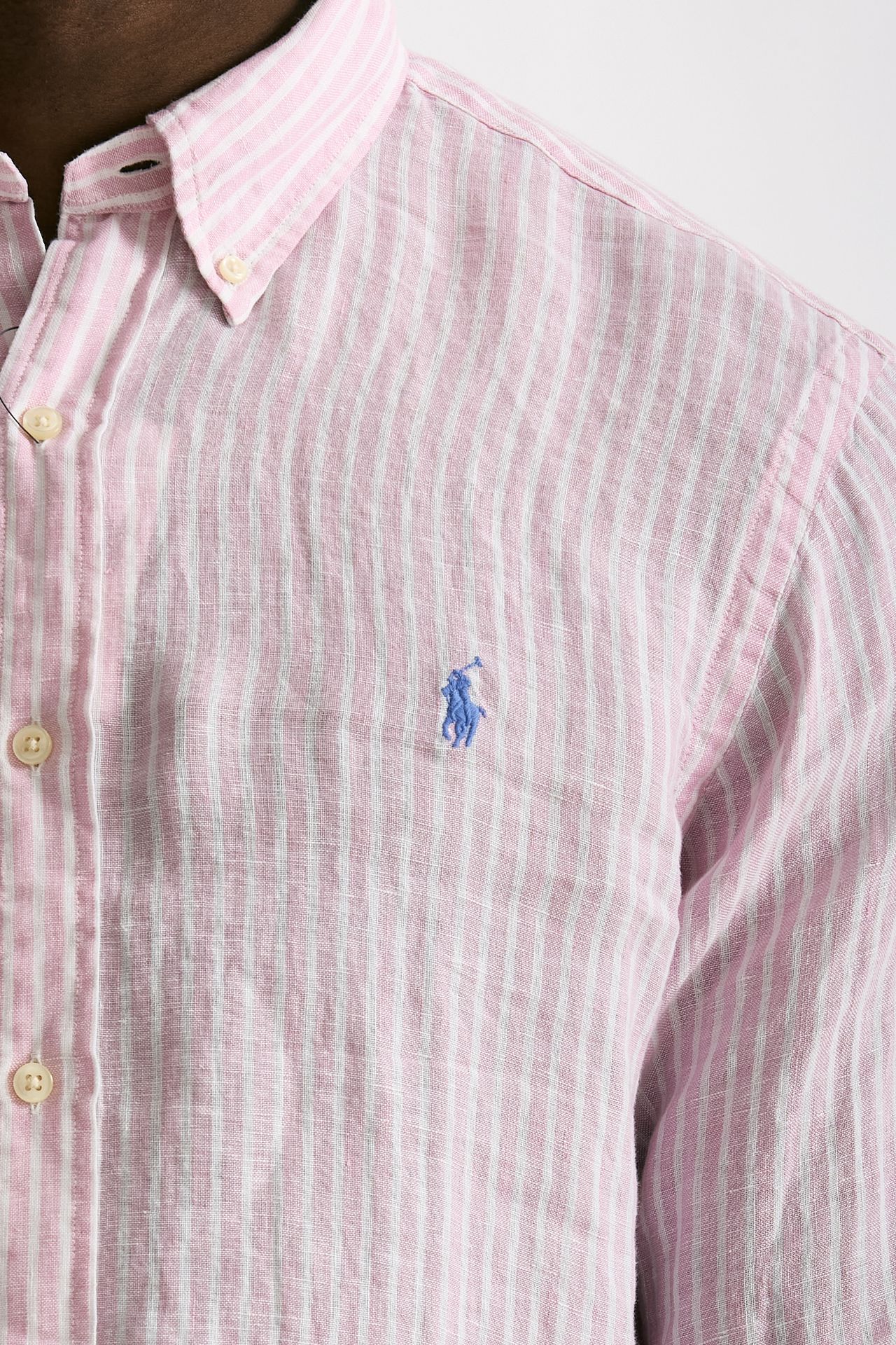 Camicia in lino bianco e rosa uomo Polo ralph lauren - 5