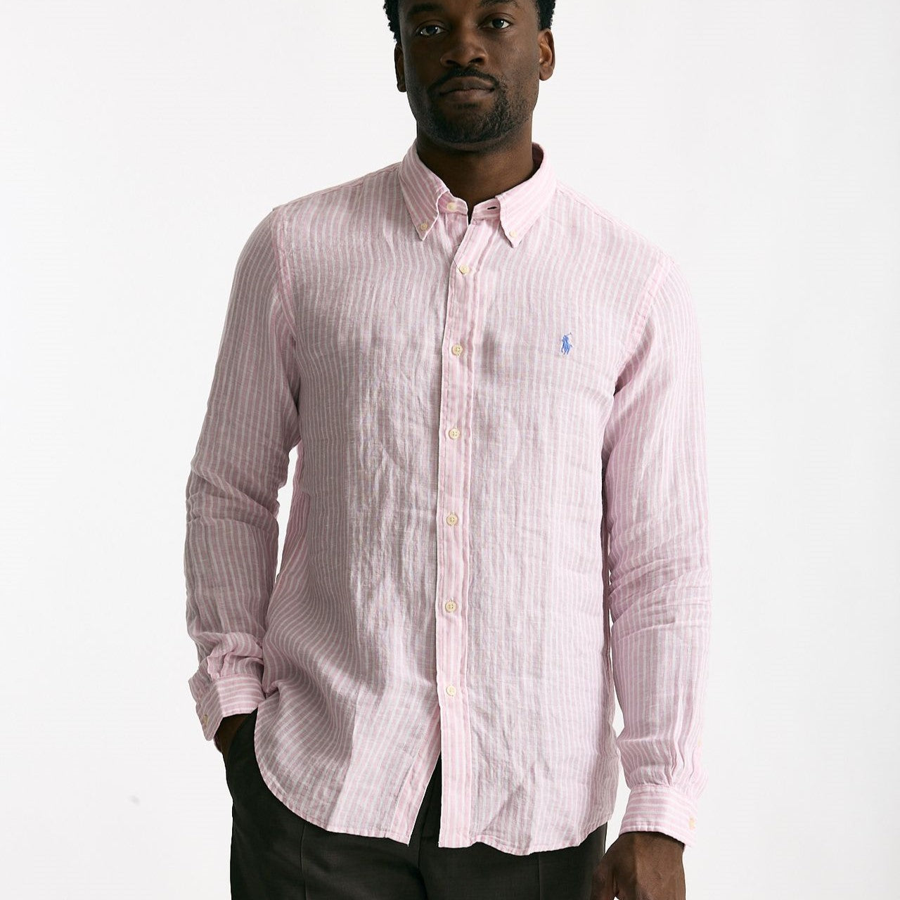 Camicia in lino bianco e rosa uomo Polo ralph lauren - 6