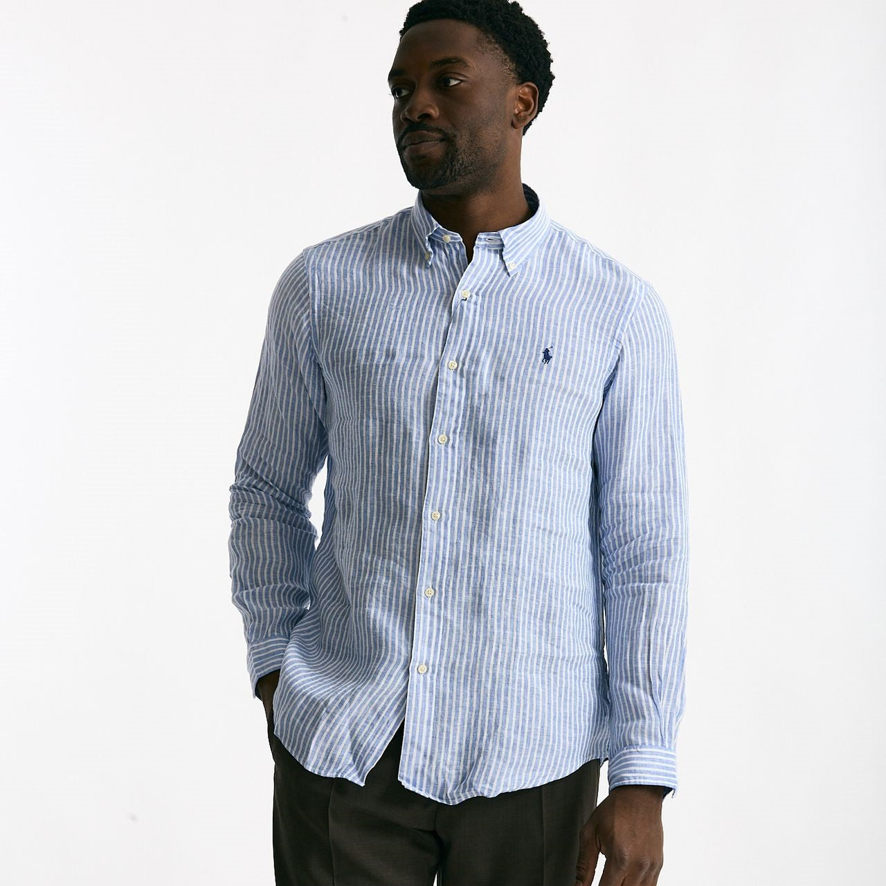 Camicia in lino bianco e azzurro uomo Polo ralph lauren - 6