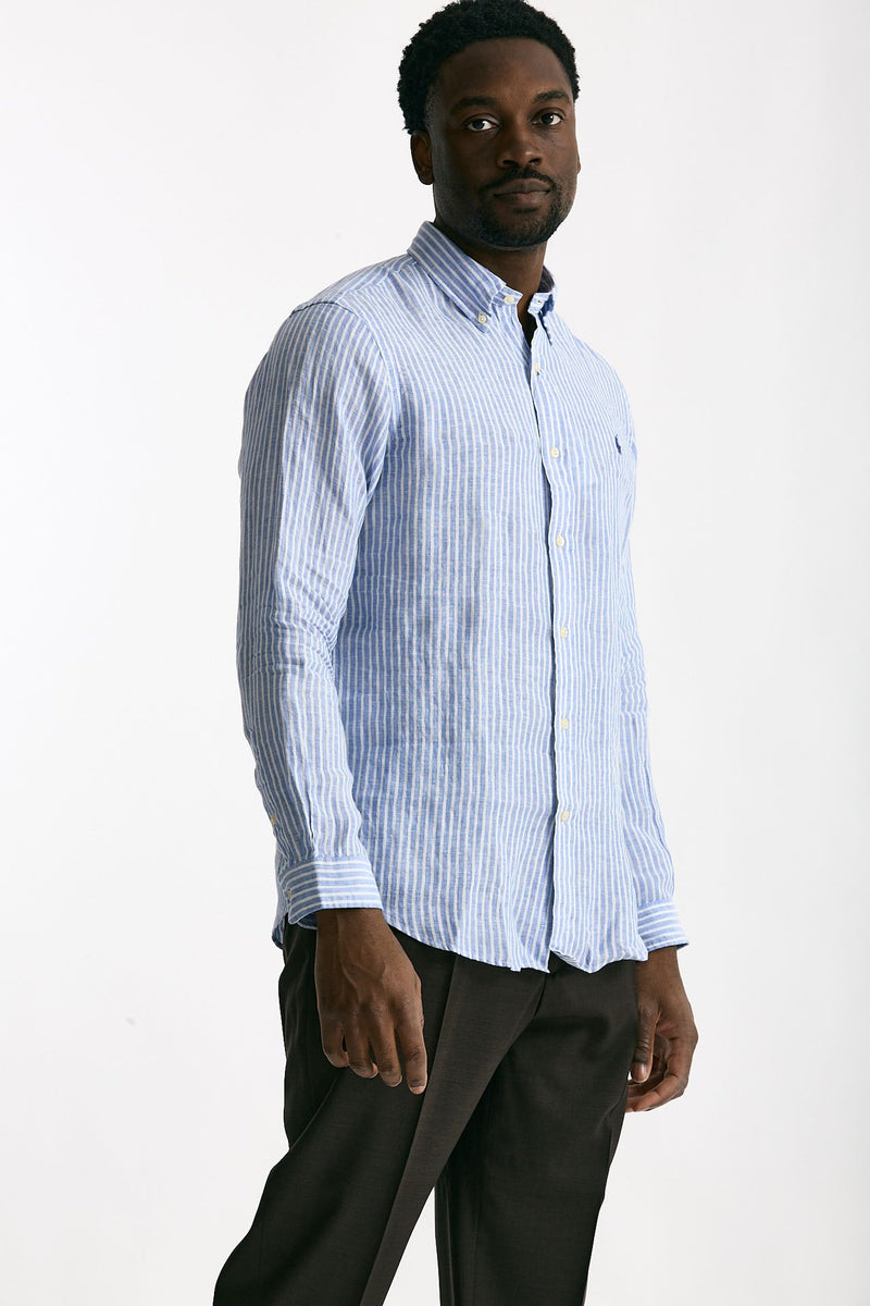Camicia in lino bianco e azzurro uomo Polo ralph lauren - 4
