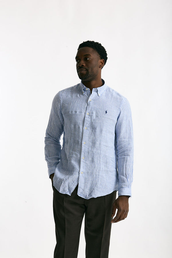Camicia in lino bianco e azzurro uomo Polo ralph lauren