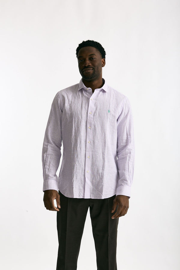 Camicia in lino bianco e lilla uomo Polo ralph lauren
