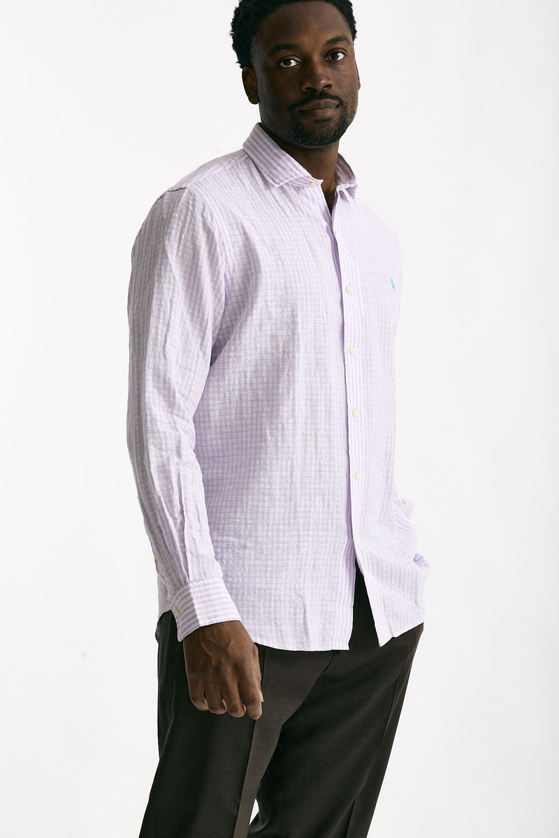Camicia in lino bianco e lilla uomo Polo ralph lauren - 4
