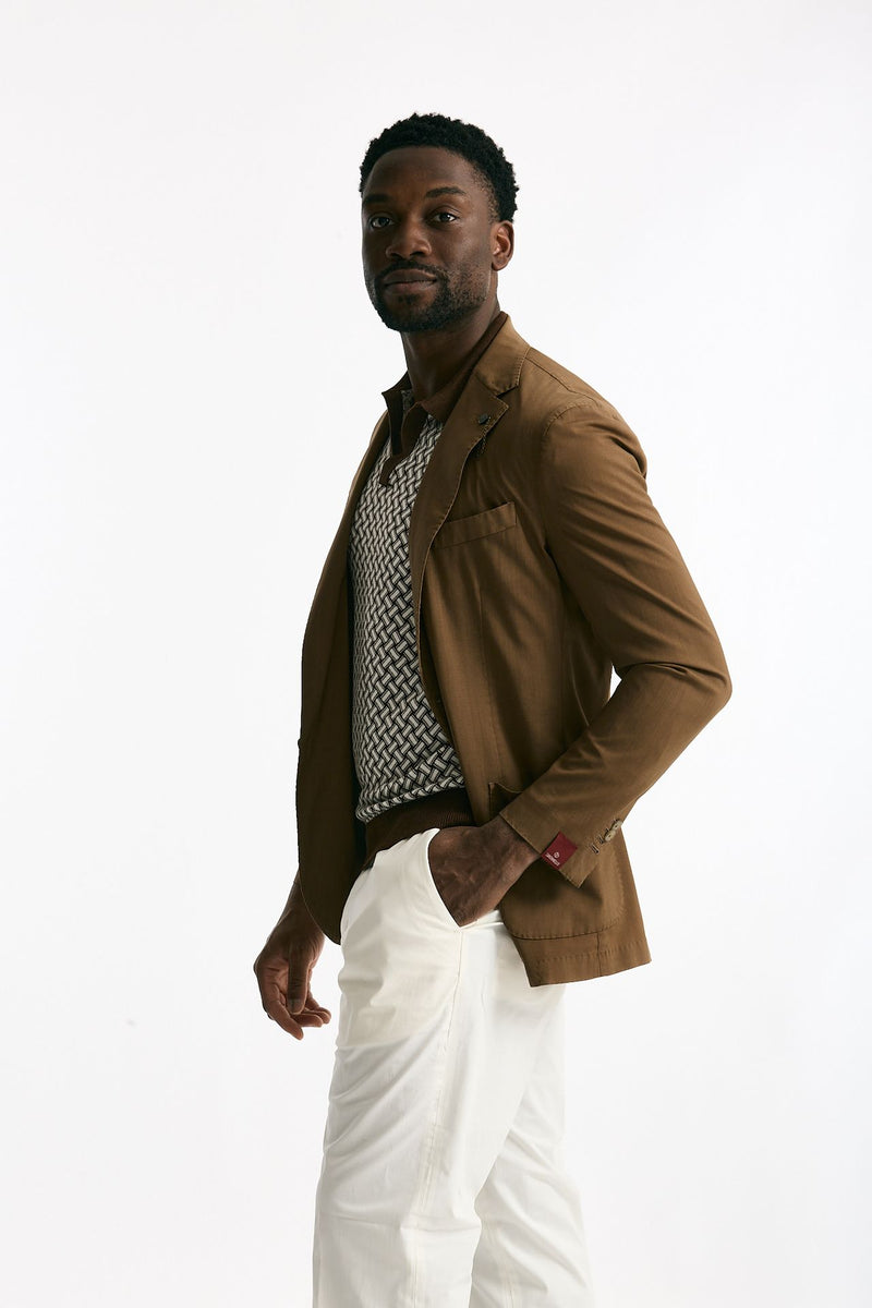 Giacca monopetto in lana lavata colore cammello uomo Santaniello - 3