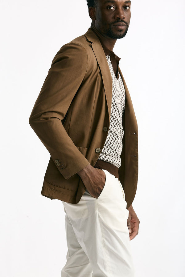 Giacca monopetto in lana lavata colore cammello uomo Santaniello