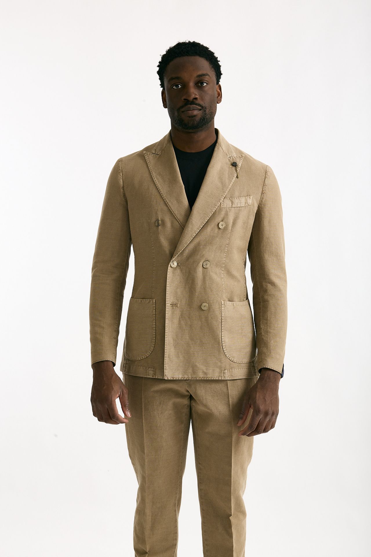 Abito doppiopetto beige Cotone e lino lavato uomo Santaniello - 6