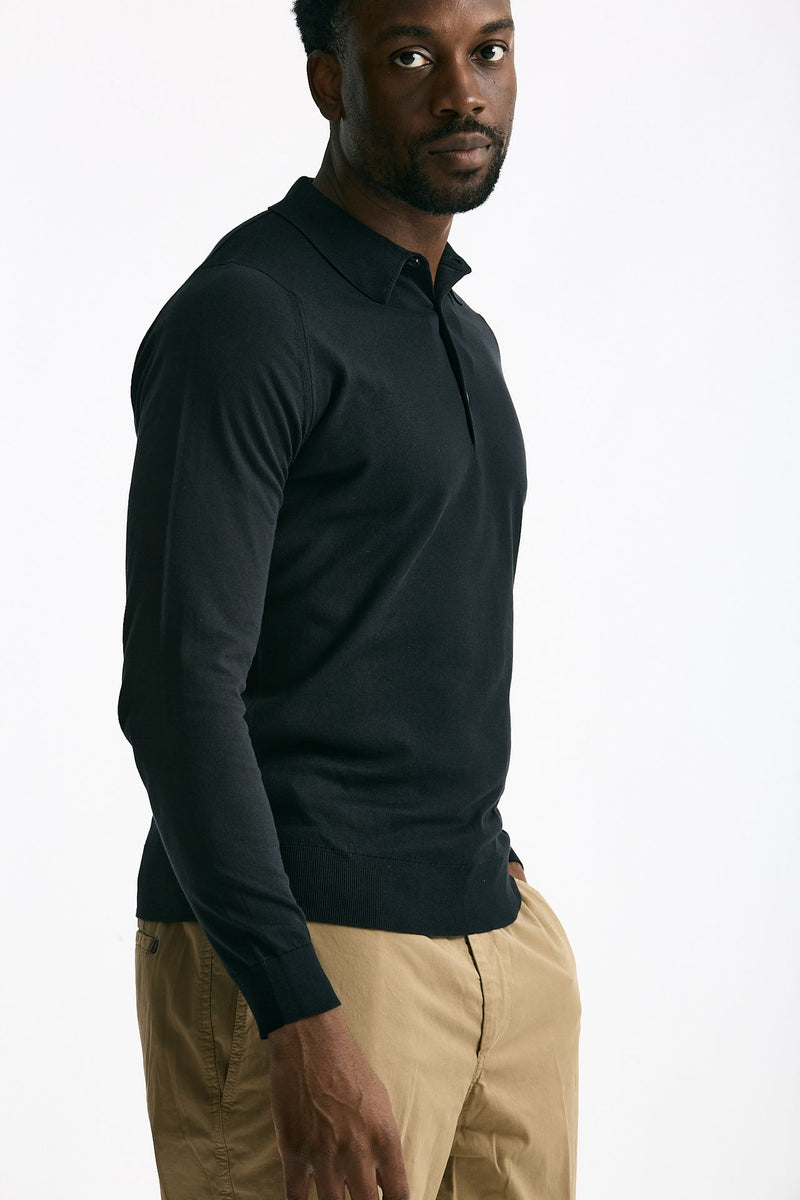 Polo BRADWELL in cotone sea island nero uomo John smedley - 5