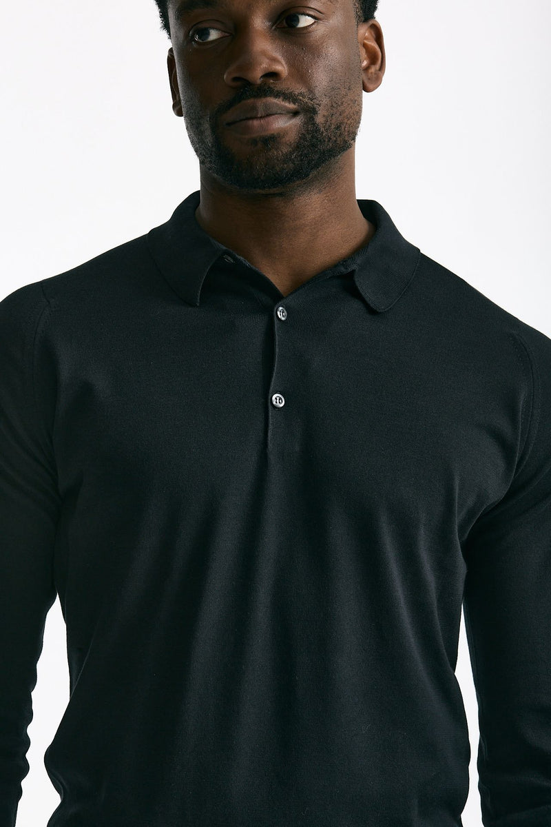 Polo BRADWELL in cotone sea island nero uomo John smedley - 6