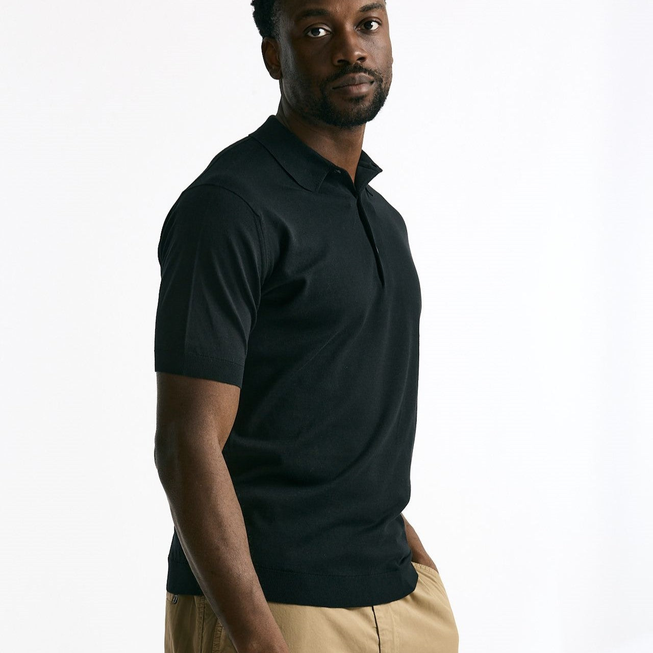 Polo ADRIAN in cotone sea island nero uomo John smedley - 6