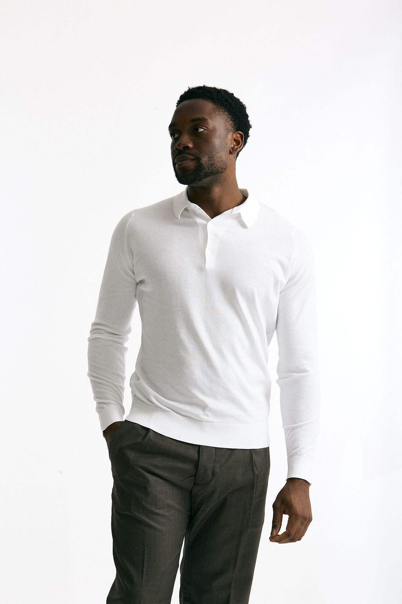 Polo BRADWELL in cotone sea island bianco uomo John smedley - 1