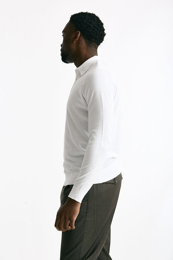 Polo BRADWELL in cotone sea island bianco uomo John smedley